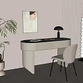 Modern White Desk With Glass Top Black Shade Lamp And White Chair