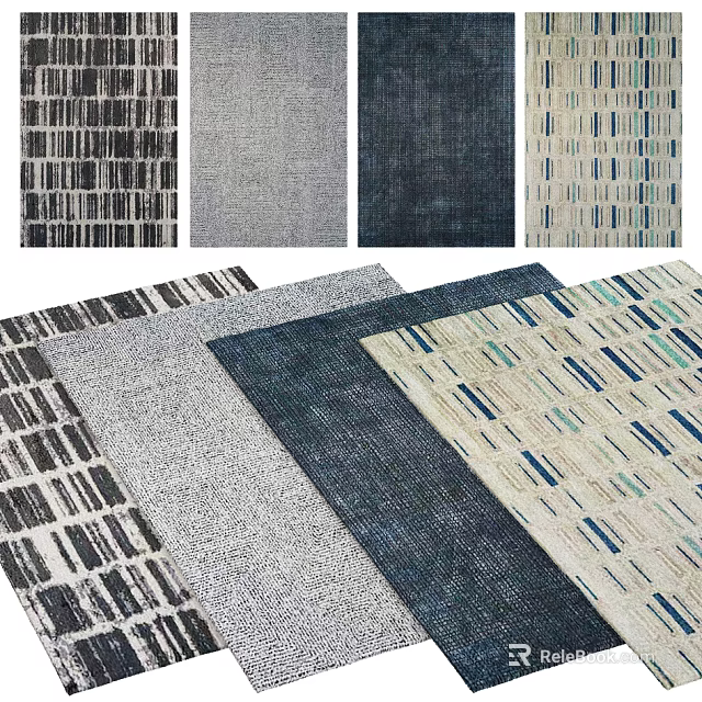 Modern Square Rugs With Striped Patterns In Gray Blue And Beige Tones 3d model