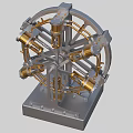 Industrial Equipment With Circular Frame And Gold Cylindrical Metal Parts On Square Base