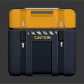 Sturdy Yellow And Gray Utility Storage Box With Caution Label And Secure Handles 3d model