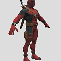Deadpool Character 3D Model With Red And Black Costume Dual Swords And Utility Belt