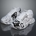 Fashionable Black White Graffiti Printed Casual Sneakers For Daily Wear