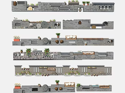 Various Decorative Landscape Wall Designs With Stone and Plant Elements 3d model