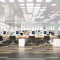Bright Modern Public Office Space With Open Workstations And Large Windows 3d model