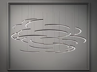 Modern Chandelier Circular Ring Design With Multiple Hanging Curved Rings Against Gray Background 3d model