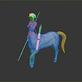 3D Model of Decorative Outfit Rider on White Horse Holding Two Spears as Armored Character 3d model