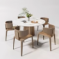 Modern Round Dining Table Set With Marble Top And Four Light Brown Chairs 3d model