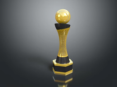 Decorative Trophy With Golden Sphere Top And Black Hollow Base Design 3d model