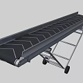 Industrial Inclined Mobile Conveyor Belt With Black Ribbed Surface And Metal Frame