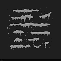 Collection of White Icicles and Snow Shapes on Black Background with Snowflakes