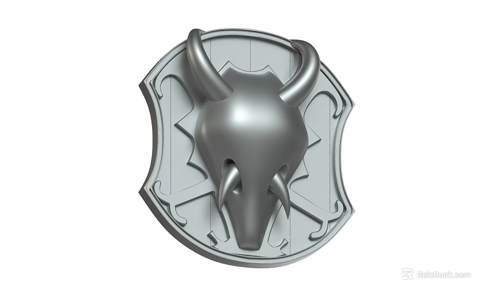 Medieval Style Shield Weapon With Horns Animal Head And Ornate Patterns 3d model 