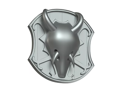 Medieval Style Shield Weapon With Horns Animal Head And Ornate Patterns 3d model