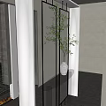 Modern Translucent Partition Interior With Metal Frame Green Plant And Brick Wall Design 3d model