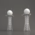 White Spherical Radar Towers With Metal Frame And Antennas On Top
