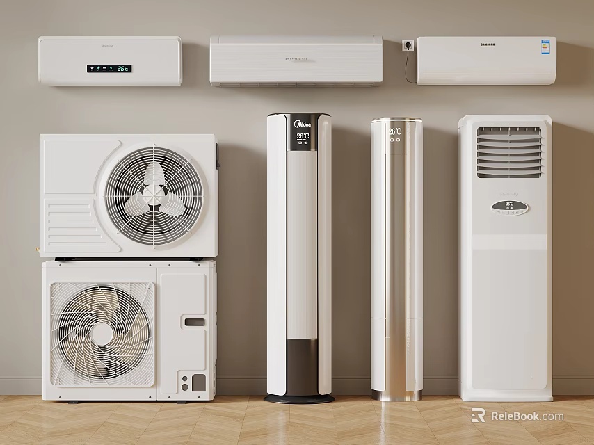 Various Types of Air Conditioners and Fans with Modern Design and Styles 3d model 