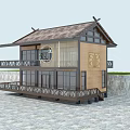 Traditional Tourist Center With Wooden Structure Tile Roof Glass Windows And Balcony Railings