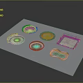 Various Decorative Plates With Assorted Shapes And Colorful Designs On Transparent Surface