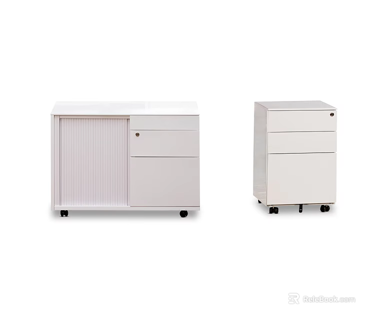 White Office Cabinets With Drawers Louvered Door And Wheels For Workspace 3d model 