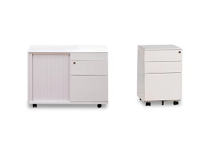 White Office Cabinets With Drawers Louvered Door And Wheels For Workspace 3d model