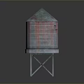 Rusty Metal Water Tower With Conical Top And Steel Support Structure