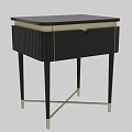 Elegant Black Side Table With Gold Accents Drawer And Cross Metal Legs