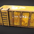 Rusty Yellow Industrial Container With Ladder And Worn Metal Surface Details