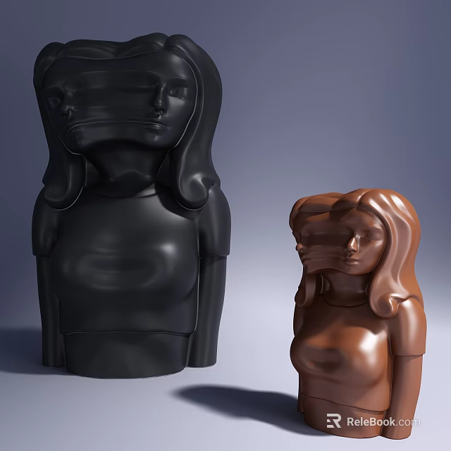 Sculpture Carving Of Modern Female Figures In Black And Brown With Bandaged Face Details 3d model 