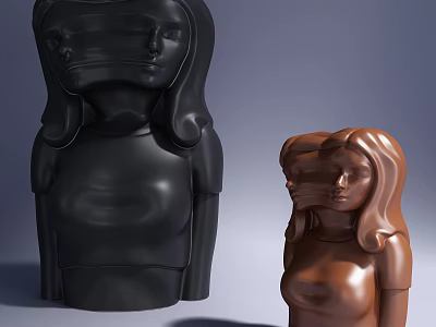 Sculpture Carving Of Modern Female Figures In Black And Brown With Bandaged Face Details 3d model