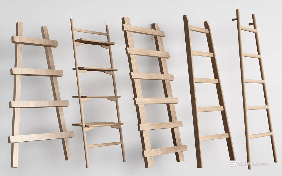 Sturdy Wooden Ladders Premium Hardware Tools With Various Designs For Home Use 3d model 