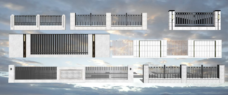 Modern Feature Wall Designs With Metal Grilles Stone Panels And Geometric Patterns 3d model