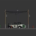 Modern Urban Street Scene With Police Car Vehicles Street Lamps And Pedestrians