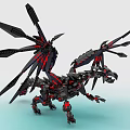 Black and Red Mechanical Dragon with Elaborate Wings Built Using Building Blocks