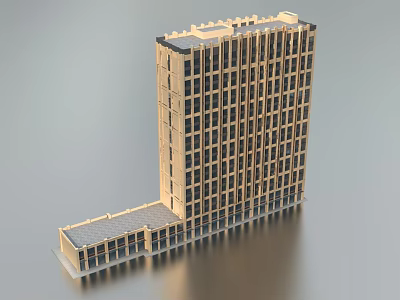 Modern High Rise Office Building With Multiple Windows And Extended Base Structure 3d model
