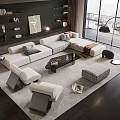 Modern Living Room With L Shaped Sofa Coffee Table Set Area Rug And Pillows