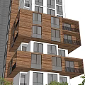 Modern High Rise Apartment Building With Brown And White Facade And Surrounding Trees