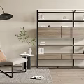Modern Bookcase Design With Wood Metal Open Shelves Storage Floor Lamp And Cozy Chair