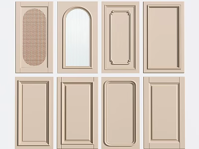 Various Style Wardrobe Doors In Beige With Grid Pattern Arched Glass And Carved Details 3d model