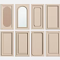Various Style Wardrobe Doors In Beige With Grid Pattern Arched Glass And Carved Details