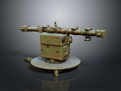 Vintage Military Weapon With Long Barrel Circular Base And Mechanical Components 3d model