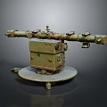 Vintage Military Weapon With Long Barrel Circular Base And Mechanical Components