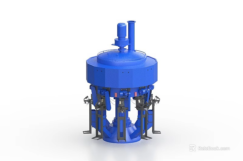 Heavy Duty Blue Circular Industrial Equipment With Mechanical Arms And Vertical Pipe 3d model 