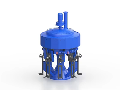 Heavy Duty Blue Circular Industrial Equipment With Mechanical Arms And Vertical Pipe 3d model
