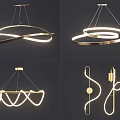 Modern Hanging Lighting Fixture Combinations With Circular Curved Metal Frames And LED Lights