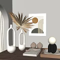 Elegant Decorative Ornament Set With White Vases Palm Leaf And Geometric Wall Art