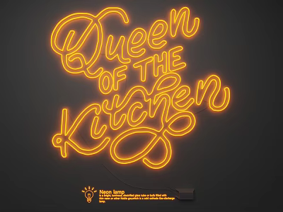 Yellow Neon Light Fixture With Queen of the Kitchen Lettering on Dark Wall 3d model