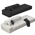 Modern Black And White Sectional Sofa With Throw Pillows And Blanket 3d model