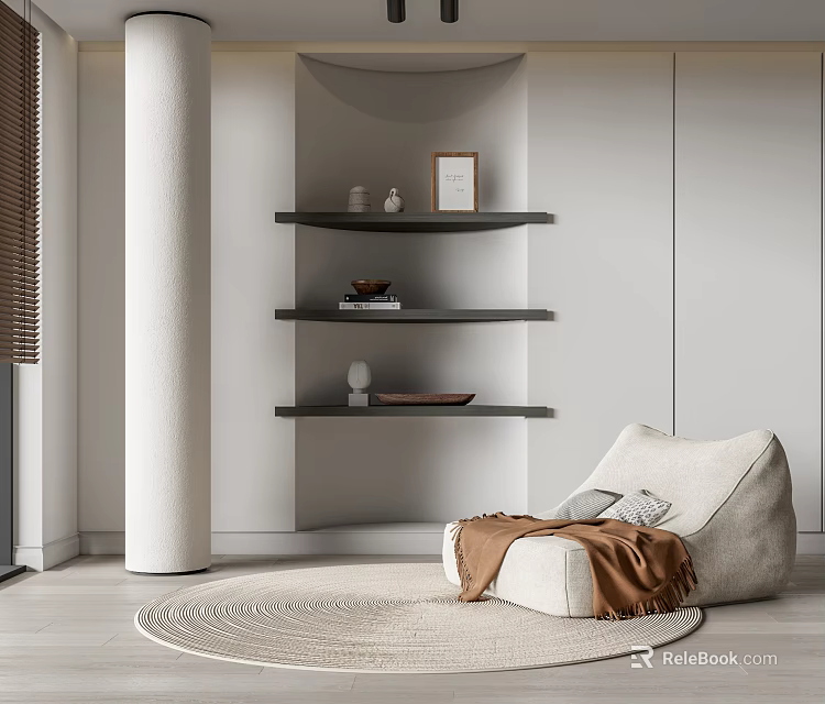 Soft Comfortable Lazy Sofa With Linen Fabric And Cozy Throw In Modern Living Room 3d model 