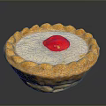 Golden Flaky Tart With White Creamy Filling And Red Cherry Topping