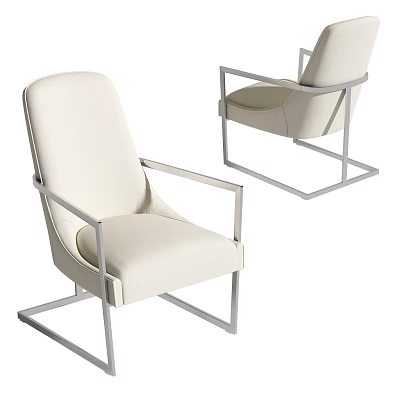 Modern Beige Leisure Chair with Metal Frame Upholstered Seat and Minimalist Design 3d model