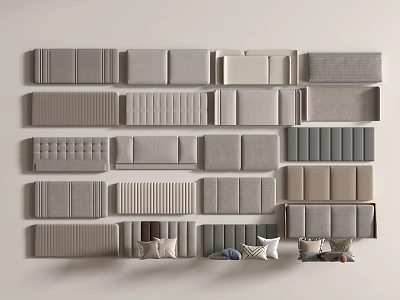 Various Modern Headboard Designs With Upholstered Styles Gray Tones And Decorative Pillows 3d model